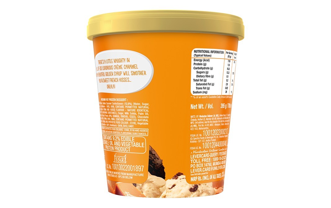 Kwality Walls Sun Kissed Creme Caramel    Cup  700 millilitre